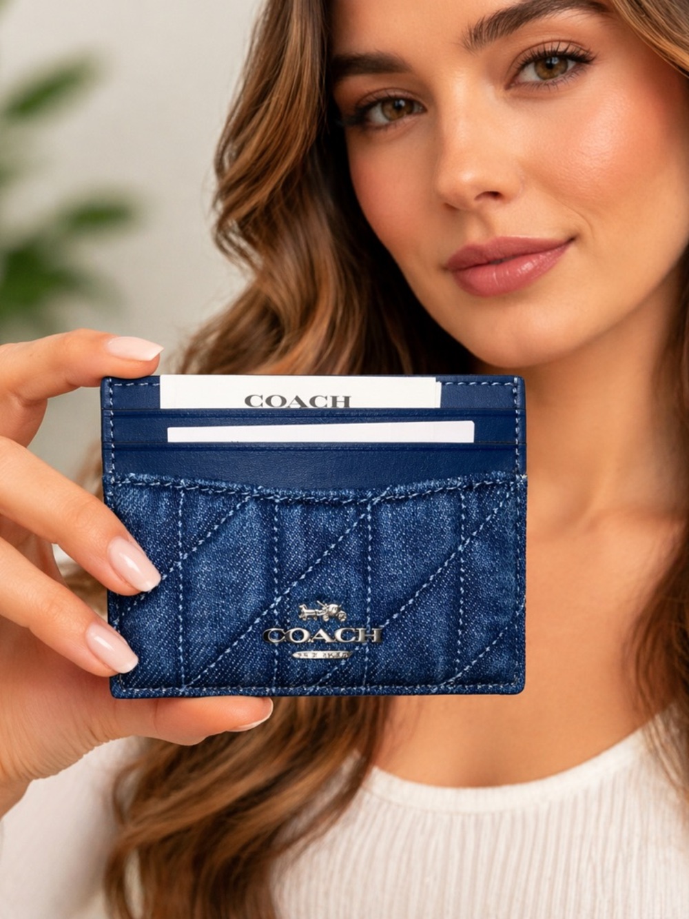 Coach Slim ID Card Case Quilted Denim NWT